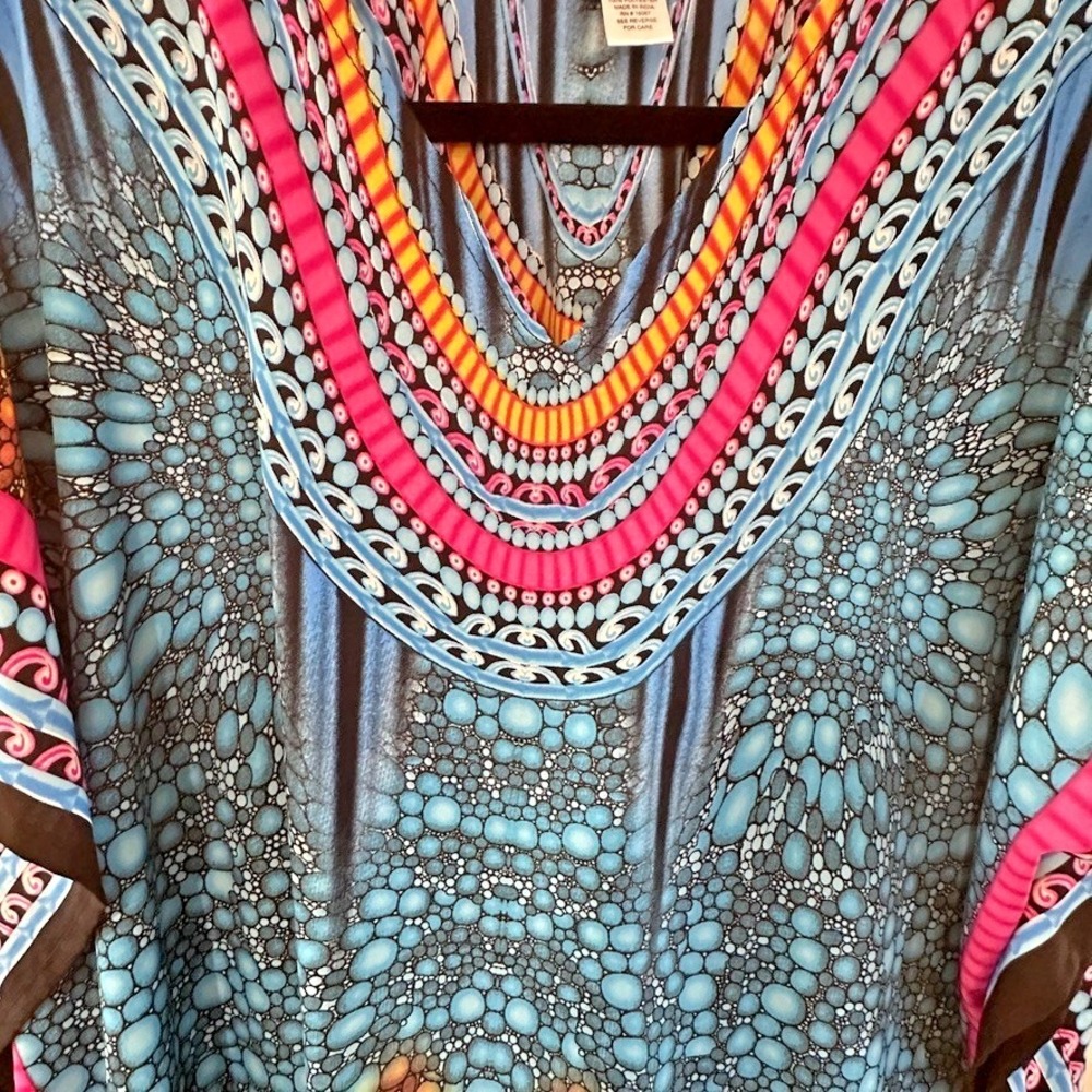 VTG WINLAR boho floral hippy house  Kaftan Blue Floral‎ Geometric Boho Artsy OS